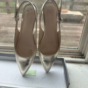 Nine West Metallic Gold Pointed-Toe Slingback Heels